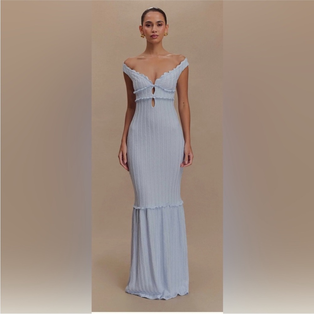 Meshki Light Blue Off-Shoulder Maxi Dress